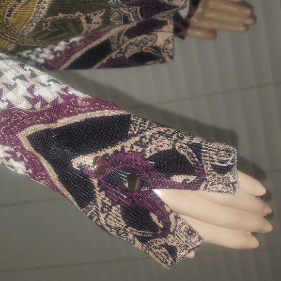 Chico’s (0) m deep green purple artsy swirl print mockneck back zip - Picture 5 of 10